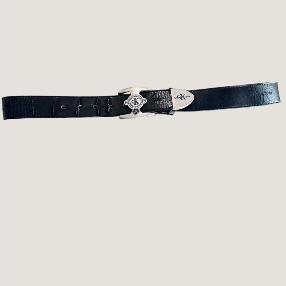 Vintage Calvin Klein Black and Silver Men’s Belt